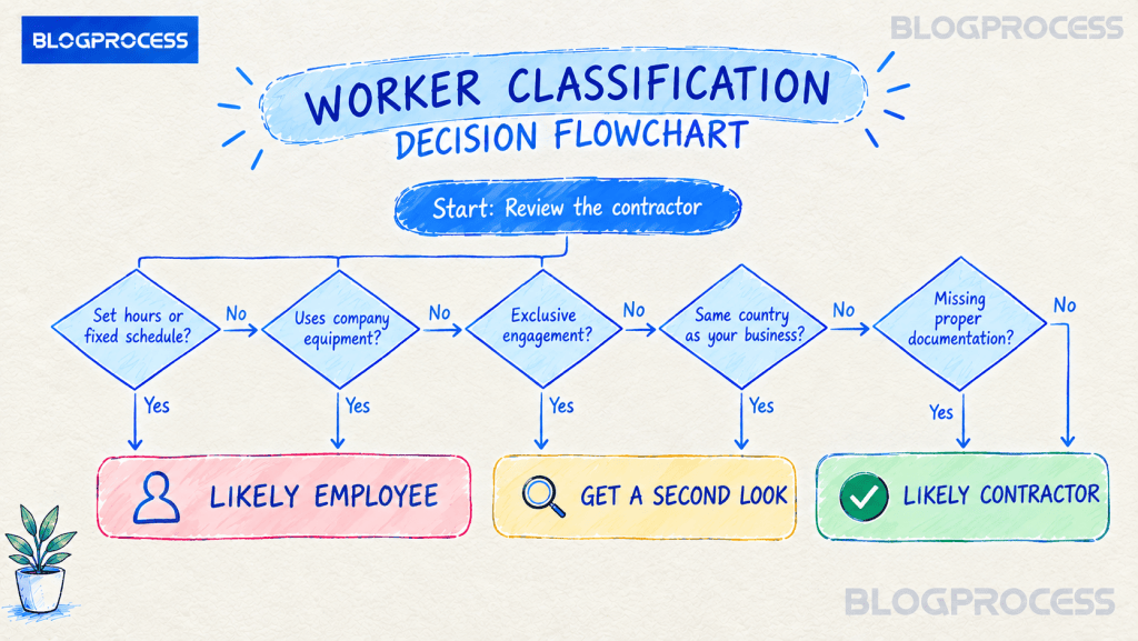 Decision flowchart for testing whether a worker is an employee or an independent contractor