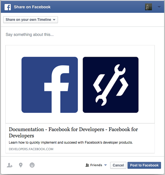 Add author name and URL in facebook link sharing